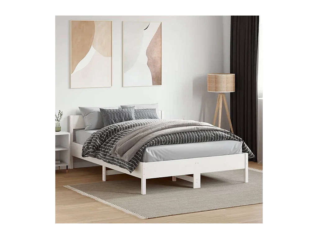 Cadre de lit sans matelas blanc 140x190 cm bois de pin massif