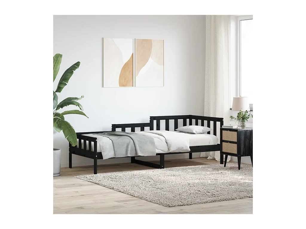 Dormeuse Nera 90x190 cm in Legno Massello di Pino