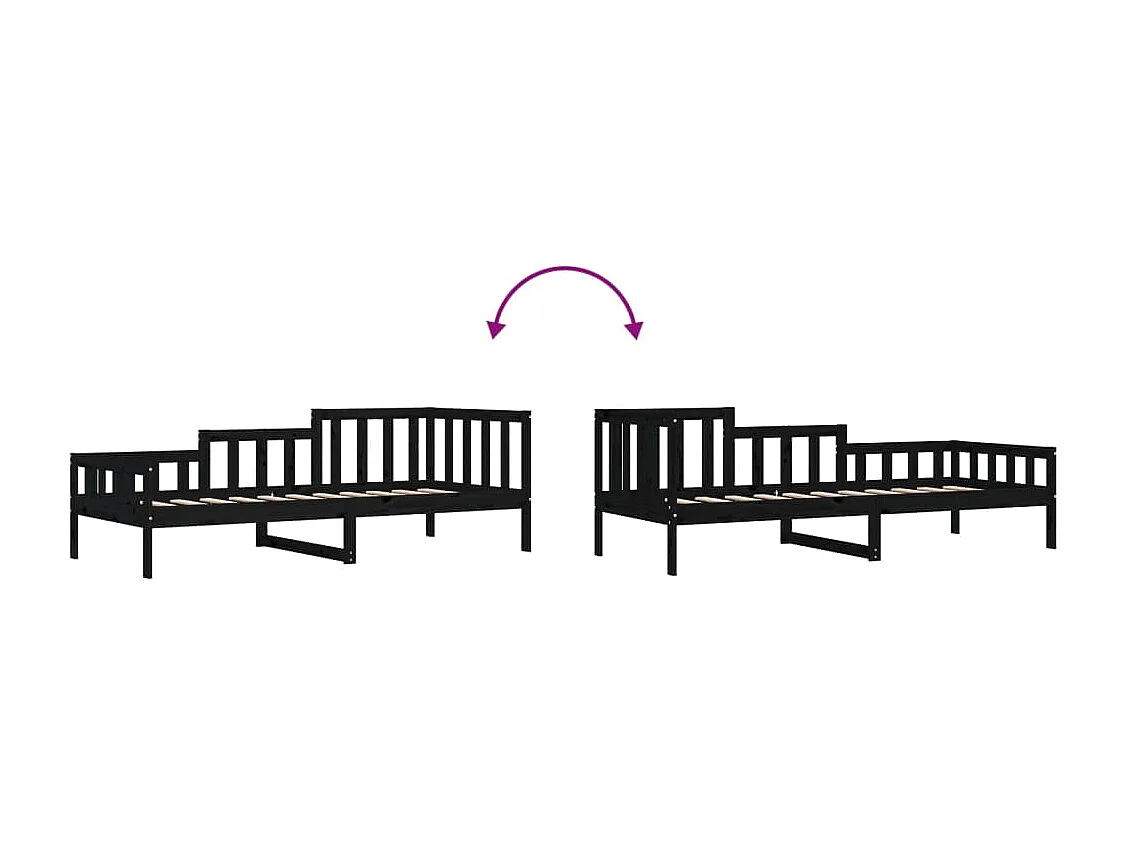 Dormeuse Nera 90x190 cm in Legno Massello di Pino