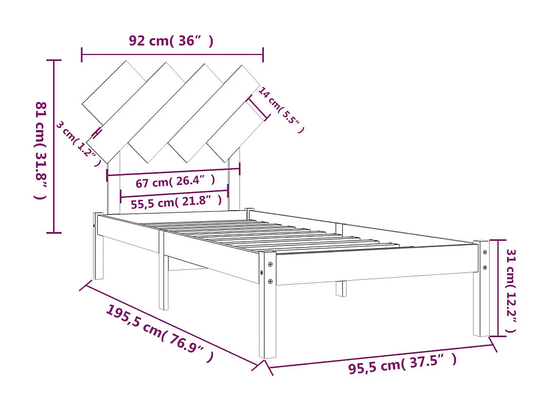 Cadre de lit sans matelas blanc 90x190 cm bois massif