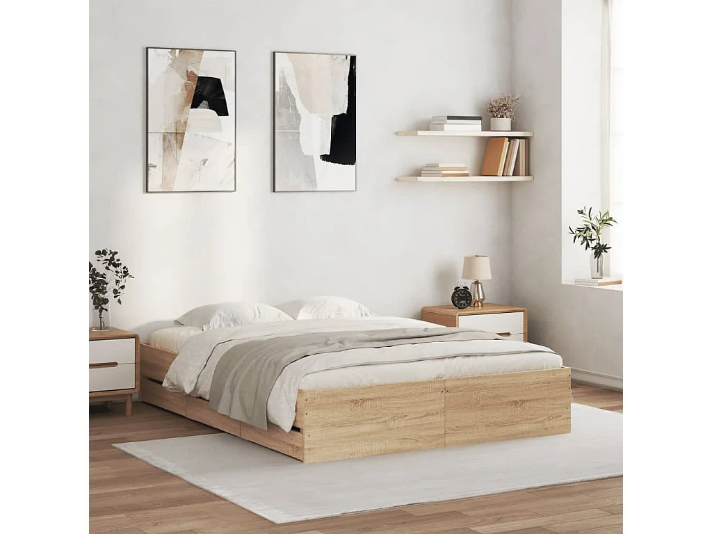 Cadre de lit avec tiroirs sans matelas chêne sonoma 140x200 cm