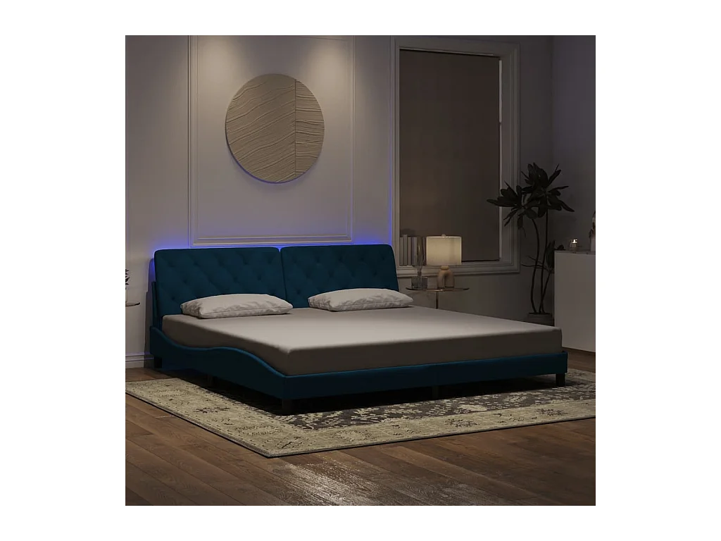 Cadre de lit avec lumières LED bleu 200x200 cm velours