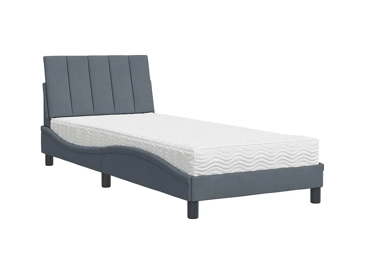 Lit avec matelas gris foncé 90x200 cm velours