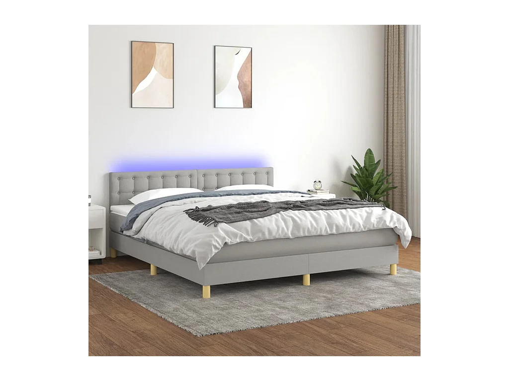 Sommier à lattes de lit et matelas et LED Gris clair 180x200 cm