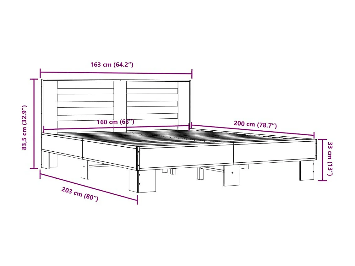 Cadre de lit sans matelas chêne sonoma 160x200 cm