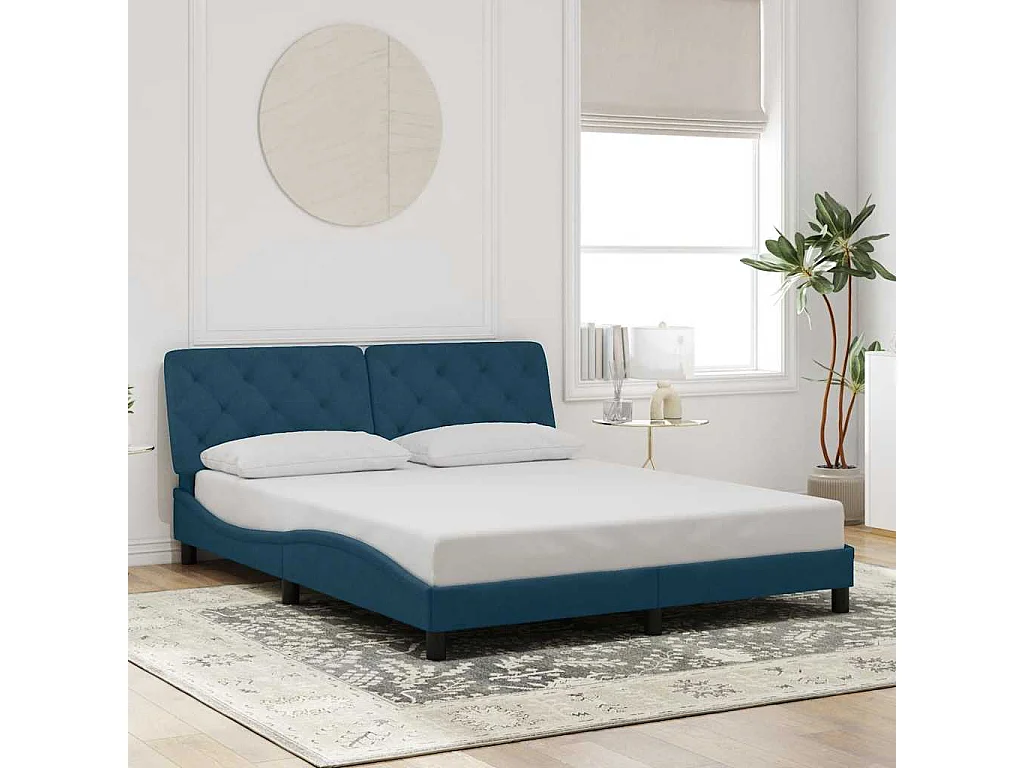 Cadre de lit sans matelas bleu 160x200 cm velours