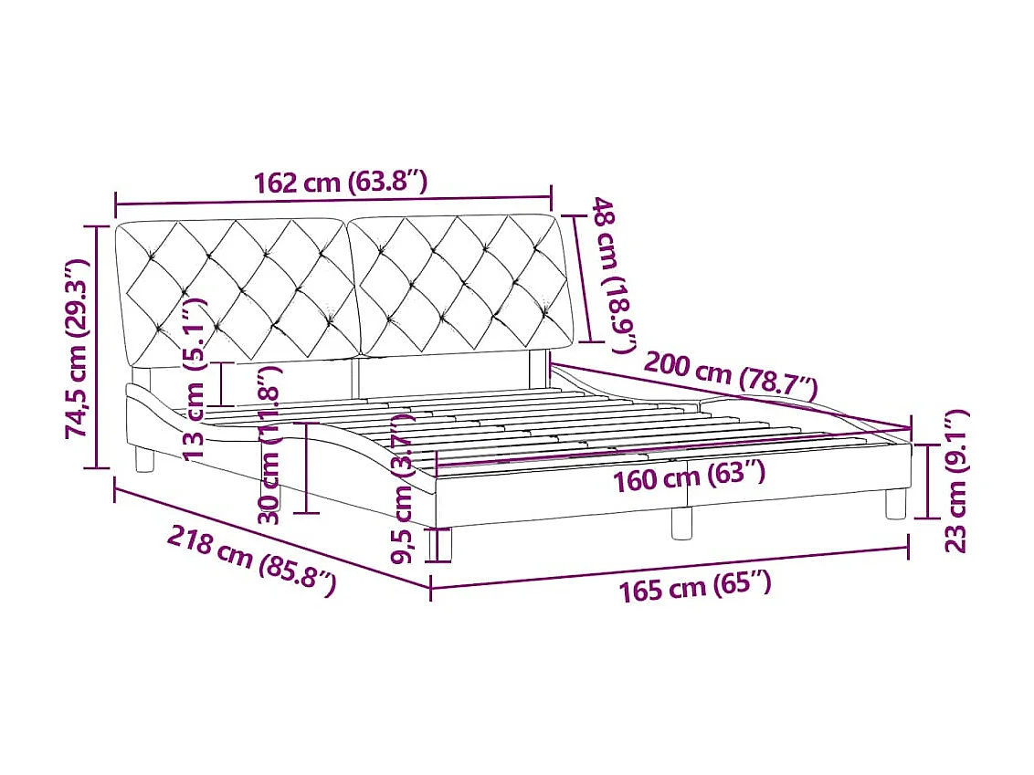 Cadre de lit sans matelas bleu 160x200 cm velours
