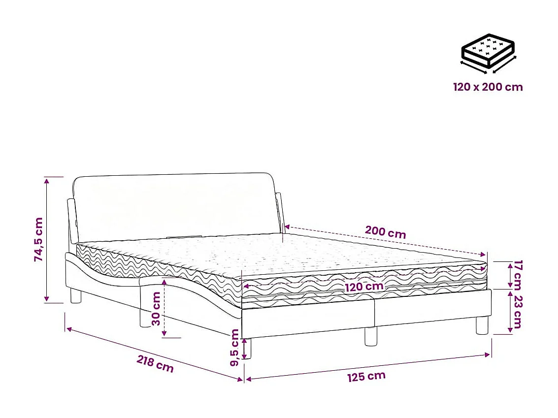 Letto con Materasso Dover Bianco 120x200 cm in Similpelle