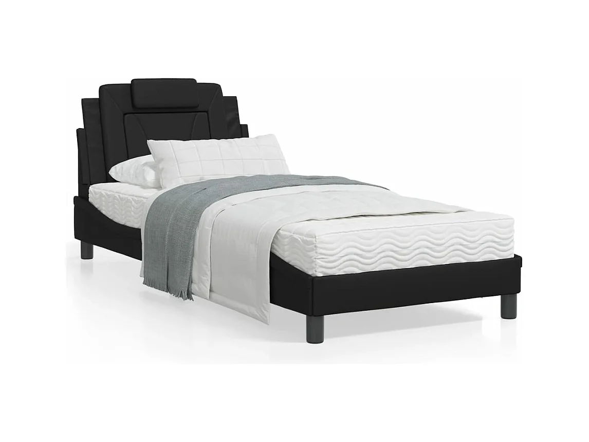Lit avec matelas noir 90x200 cm similicuir