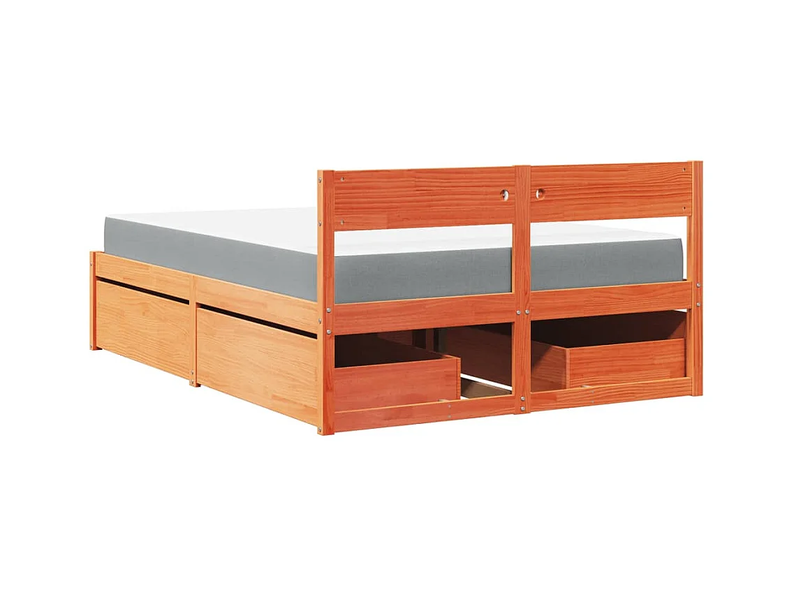 Lit avec tiroirs/matelas cire marron 120x190 cm bois massif pin