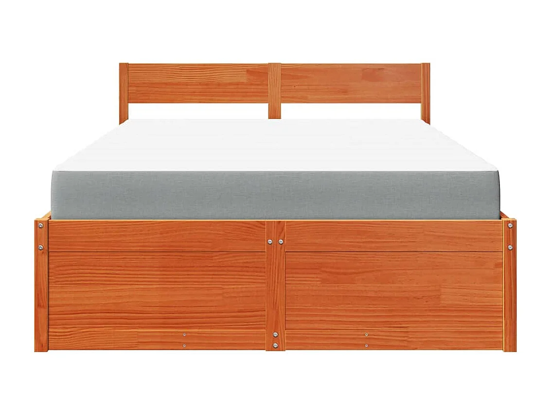 Letto Cassetti e Materasso Marrone Cera 120x190cm Massello Pino
