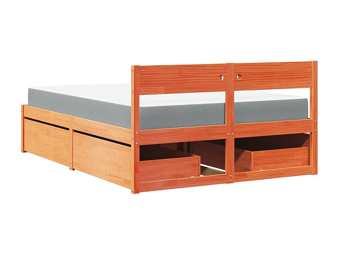 Letto Cassetti e Materasso Marrone Cera 120x190cm Massello Pino