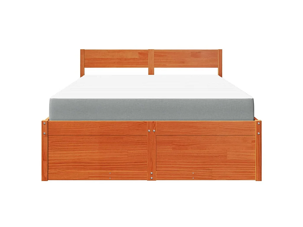 Letto Cassetti e Materasso Marrone Cera 120x190cm Massello Pino