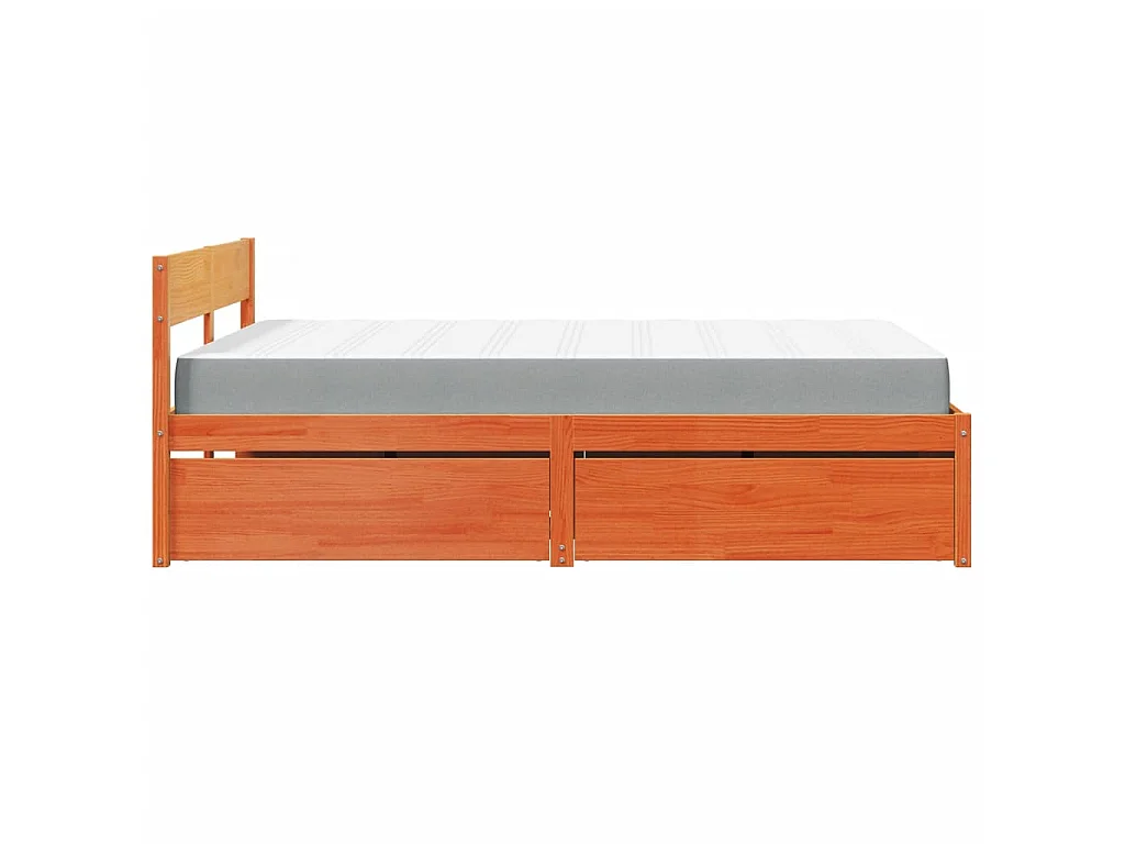 Letto Cassetti e Materasso Marrone Cera 120x190cm Massello Pino