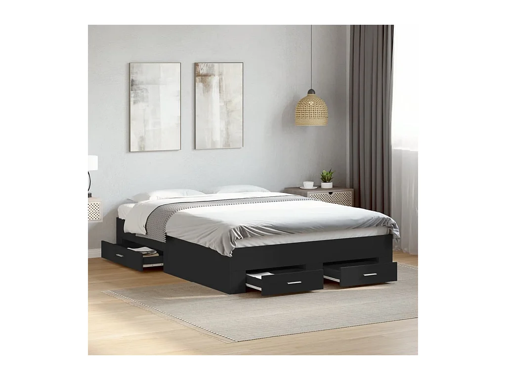 Cadre de lit avec tiroirs sans matelas noir 120x190 cm
