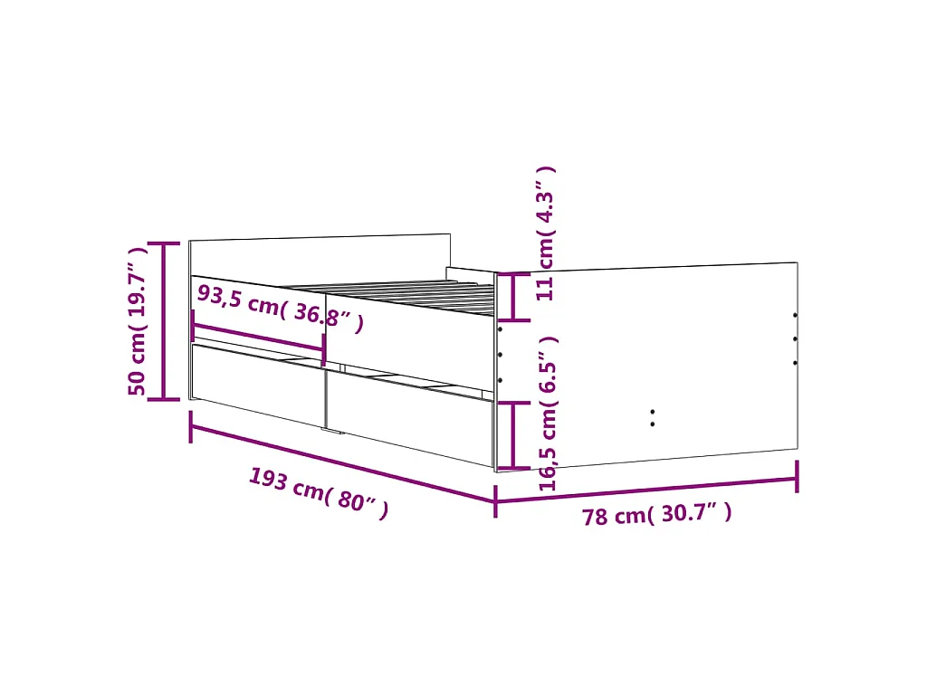 Giroletto con Cassetti Grigio Sonoma 75x190 cm Small Single