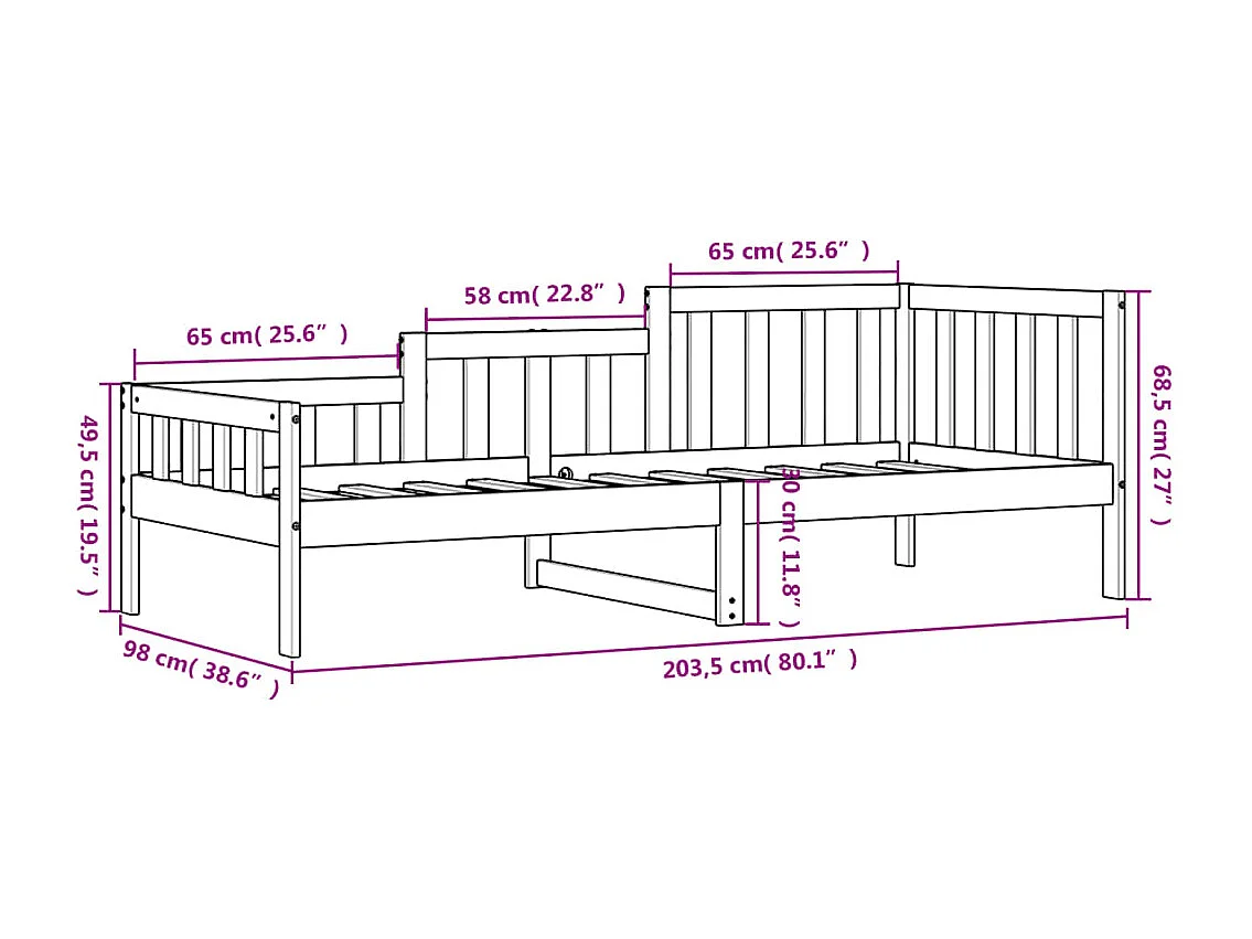 Lit de jour sans matelas blanc 90x200 cm bois de pin massif
