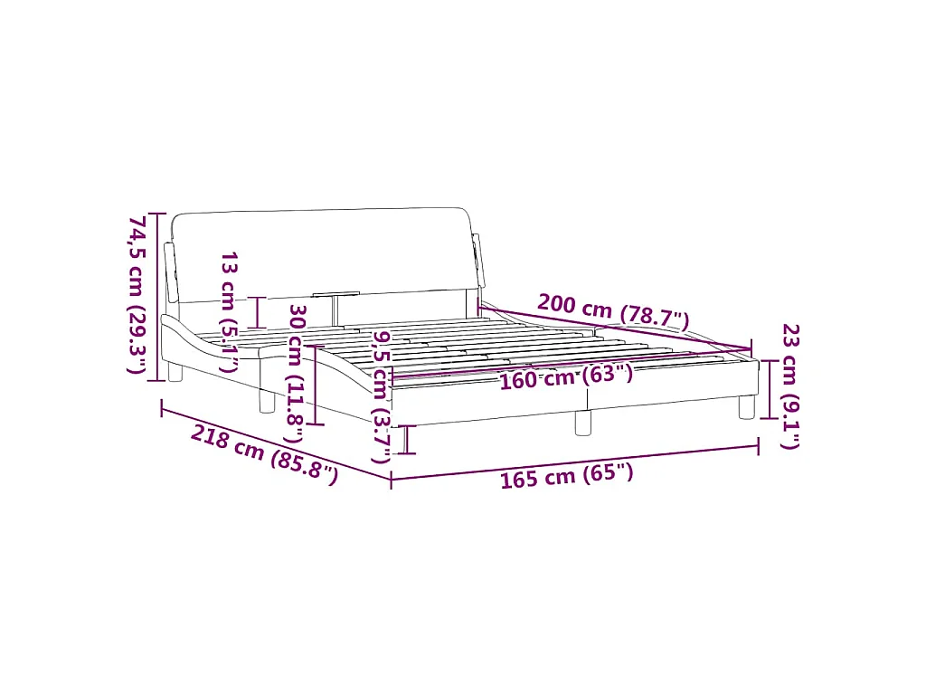 Cadre de lit Dover gris foncé 160x200 cm tissu
