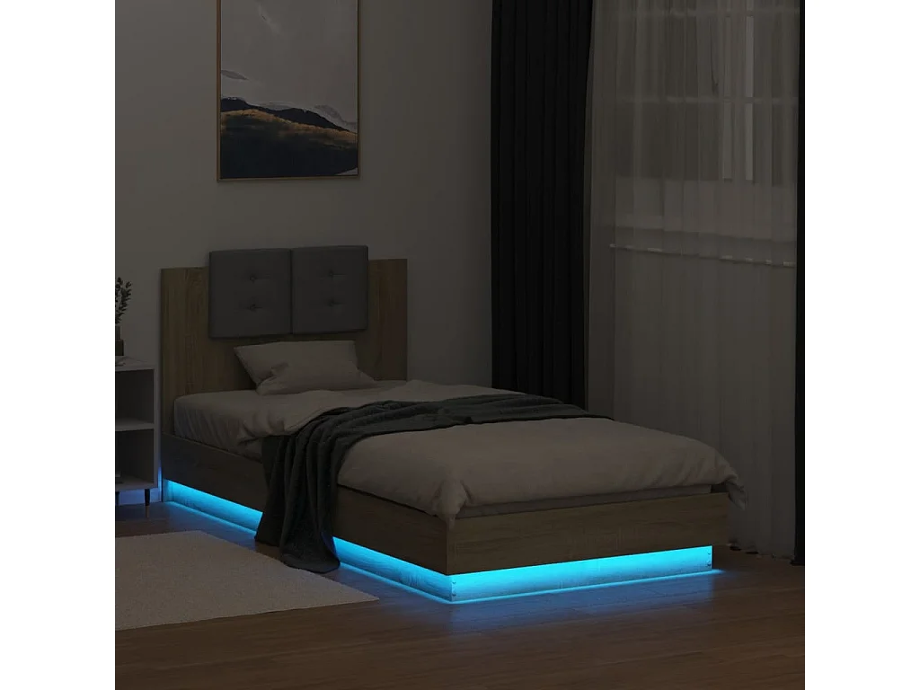 Bettgestell mit Kopfteil und LED-Leuchten Sonoma-Eiche 90x190cm