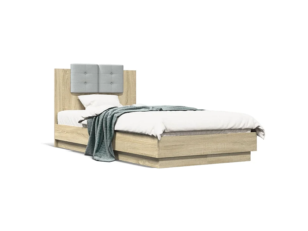 Bettgestell mit Kopfteil und LED-Leuchten Sonoma-Eiche 90x190cm