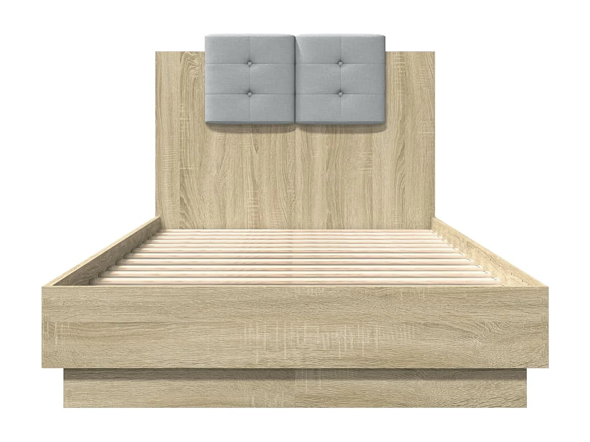 Bettgestell mit Kopfteil und LED-Leuchten Sonoma-Eiche 90x190cm