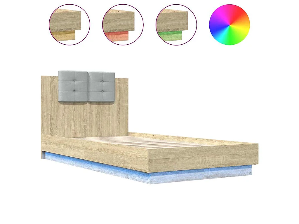 Bettgestell mit Kopfteil und LED-Leuchten Sonoma-Eiche 90x190cm