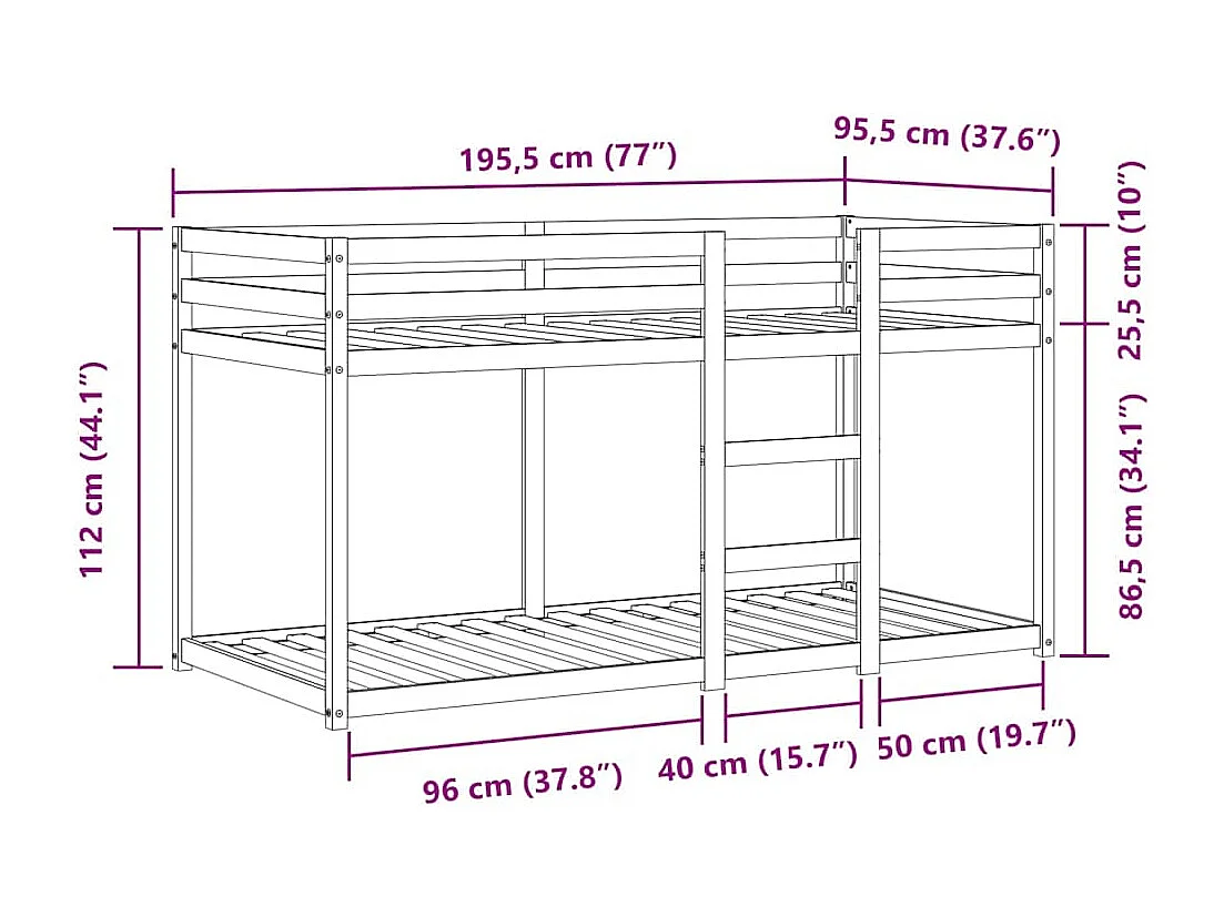 Lit superposé sans matelas 90x190 cm bois de pin massif