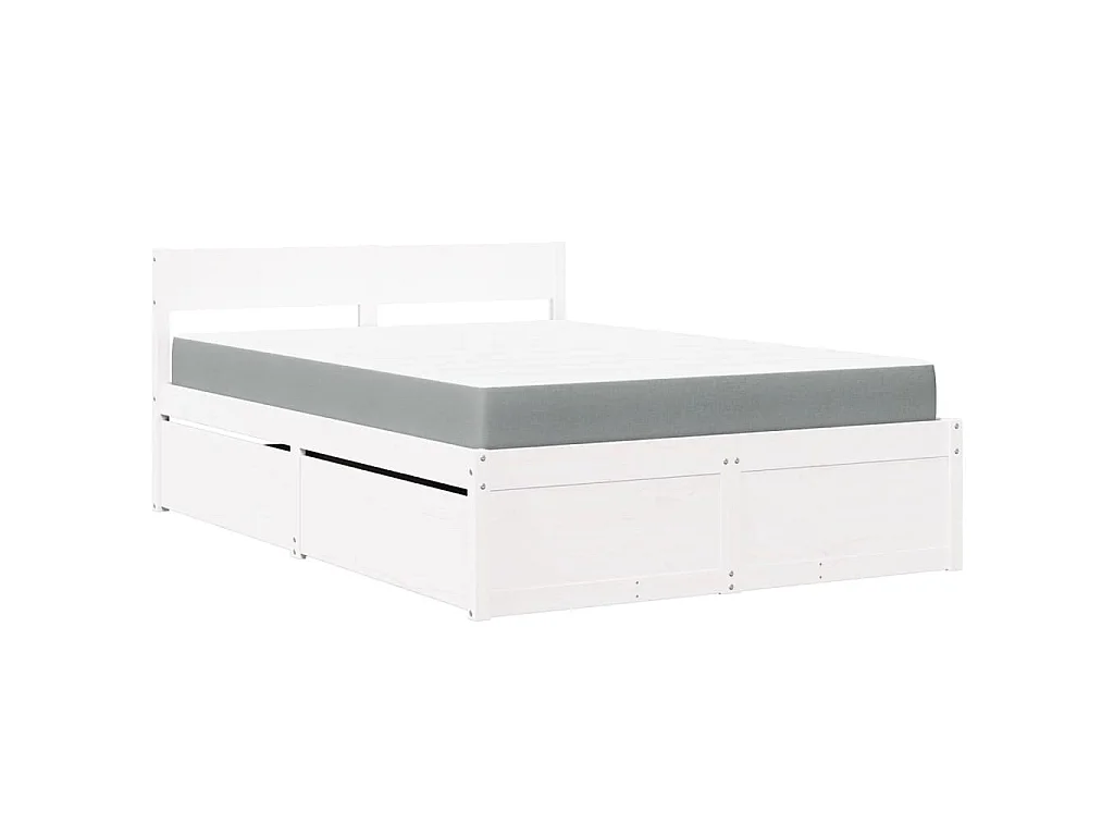 Bett mit Schubladen und Matratze Weiß 140x190 cm Massivholz