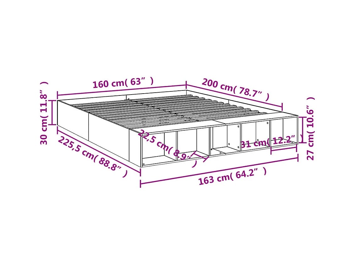 Cadre de lit sans matelas blanc 160x200 cm