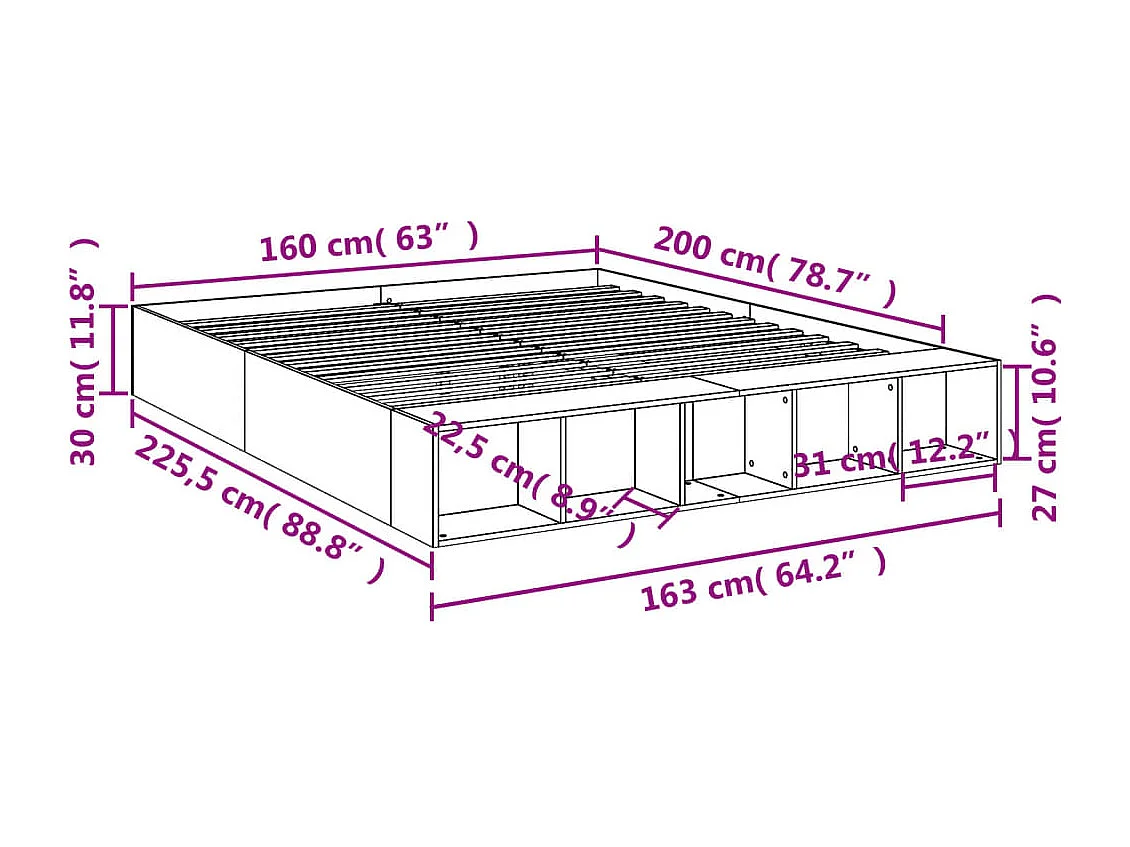 Estrutura de cama 160x200 cm derivados de madeira branco