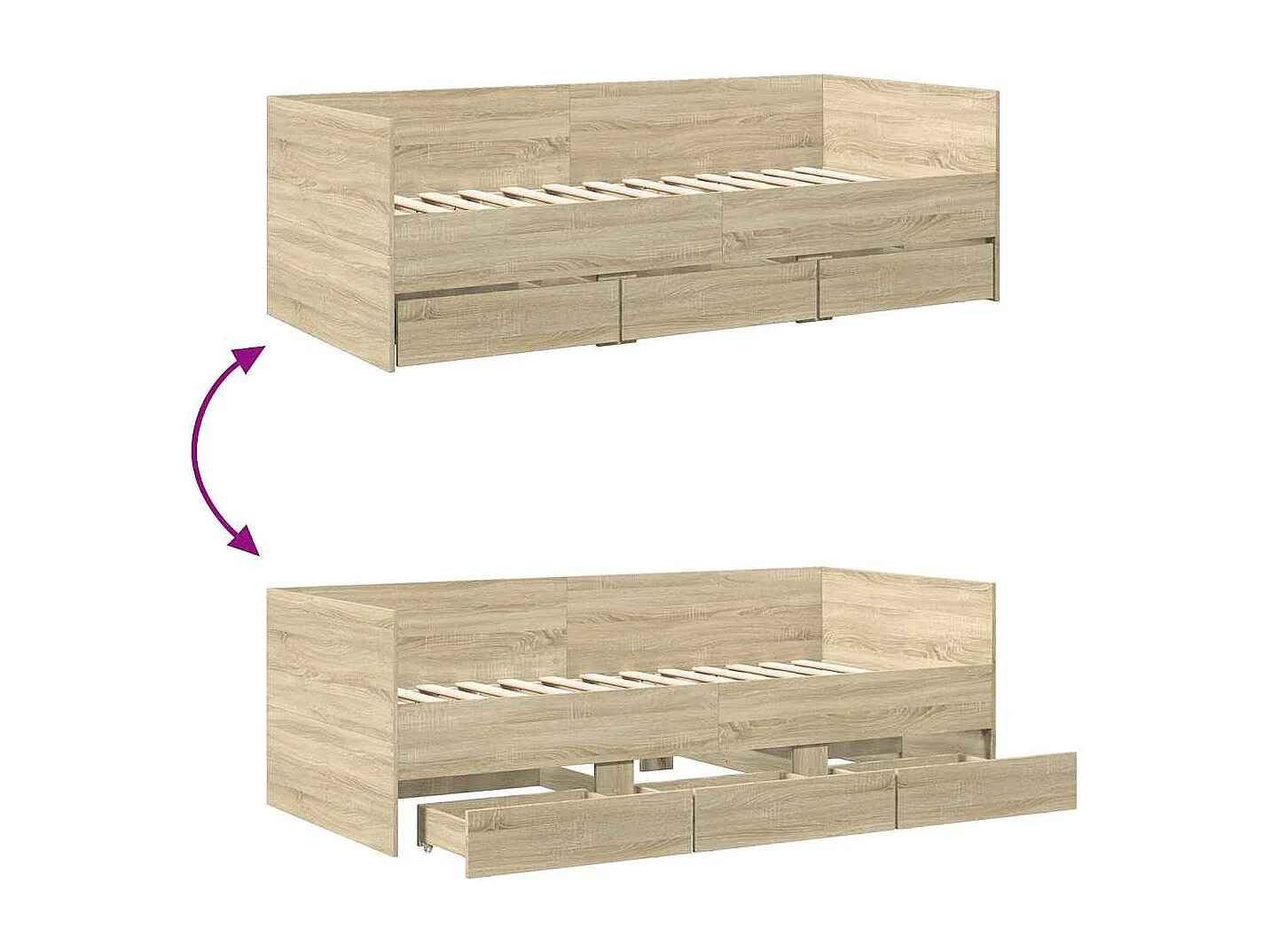 Tagesbett mit Schubladen ohne Matratze Sonoma-Eiche 75x190 cm