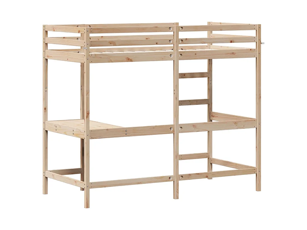 Letto Soppalco con Scrivania 100x200 cm Legno Massello Pino