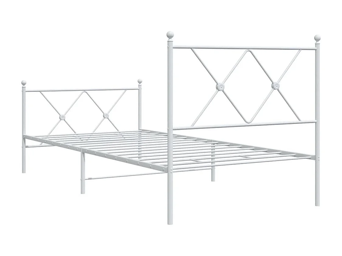 Cadre de lit métal sans matelas avec pied de lit blanc 90x200cm