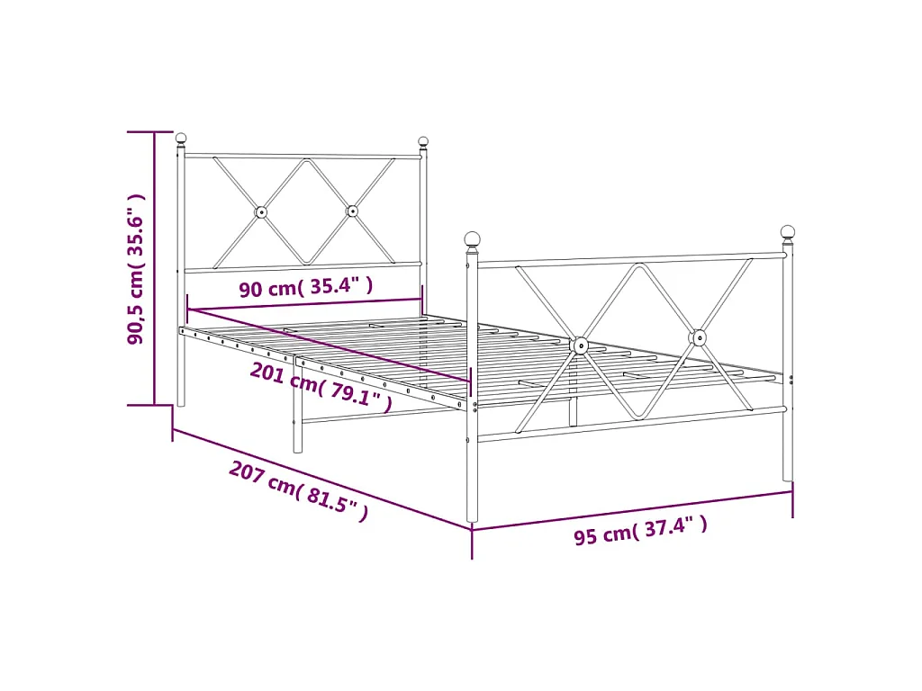 Bedframe met hoofd- en voeteneinde metaal wit 90x200 cm