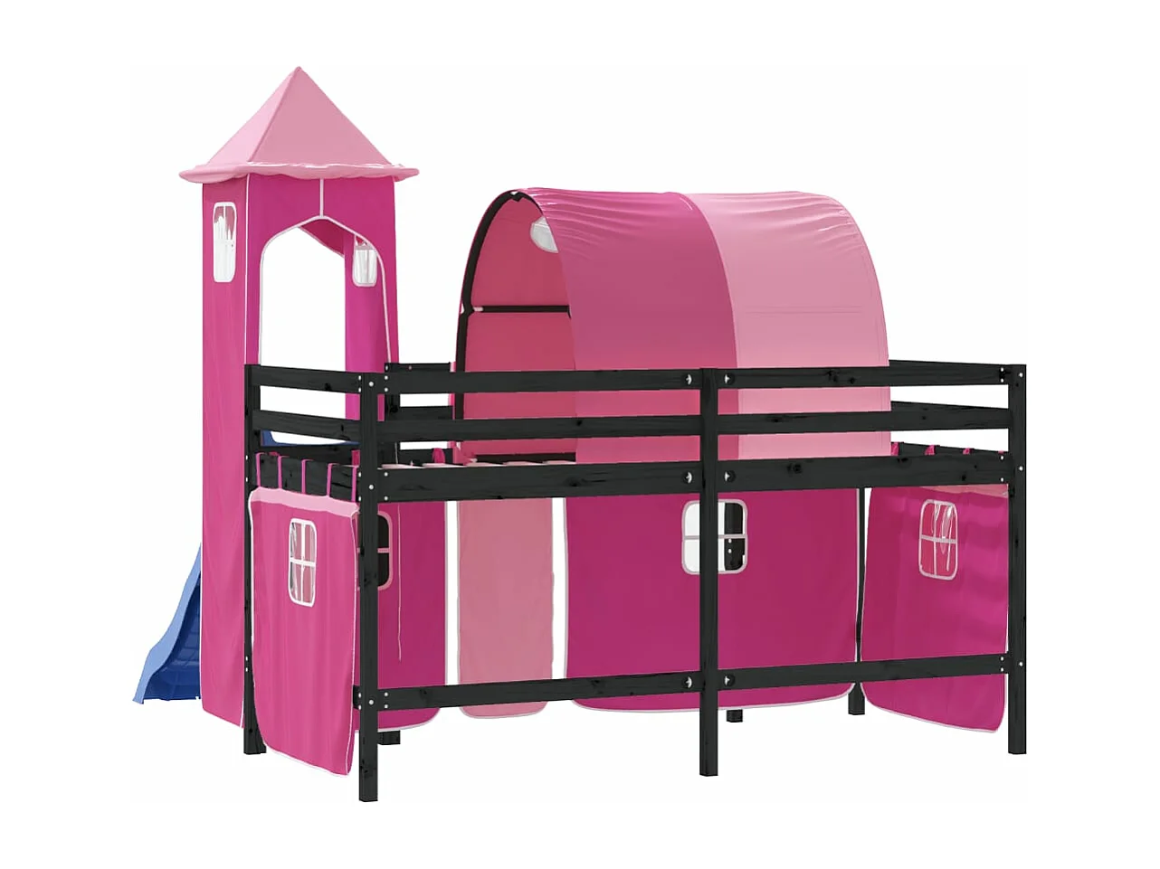 Cama alta para niños con torre madera pino rosa 80x200 cm