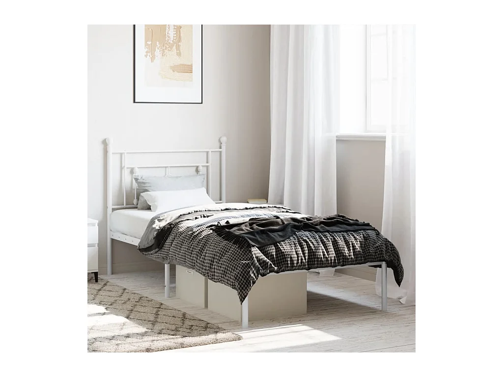 Cadre de lit métal sans matelas avec tête de lit blanc 90x190cm
