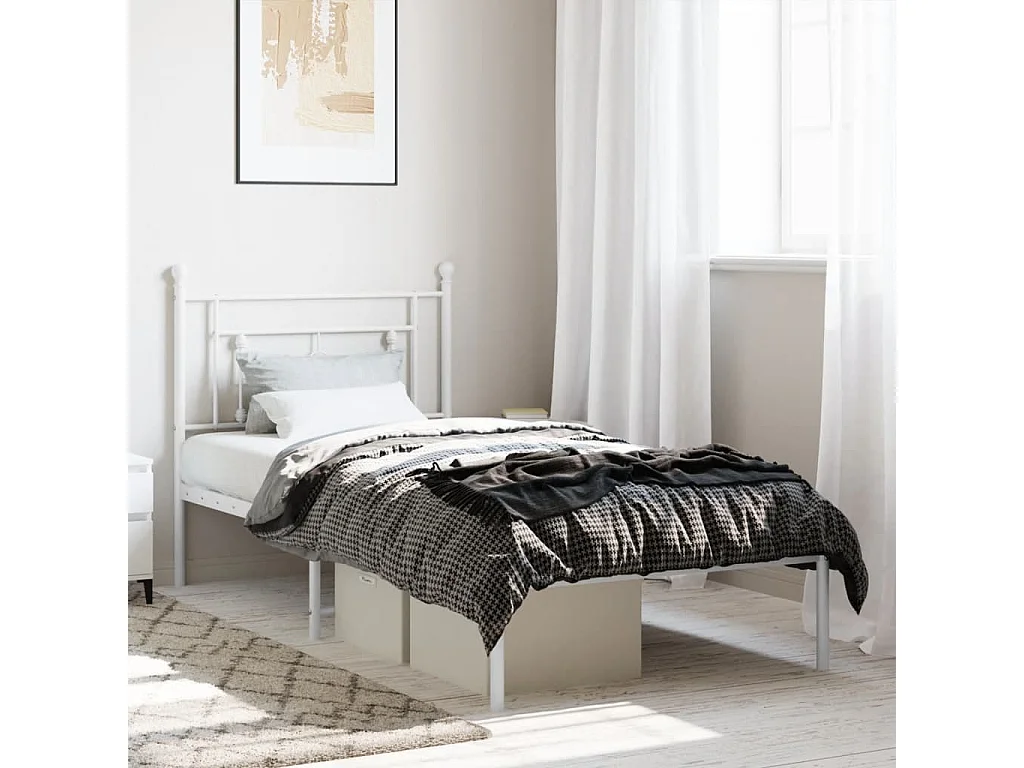 Cadre de lit métal sans matelas avec tête de lit blanc 90x190cm