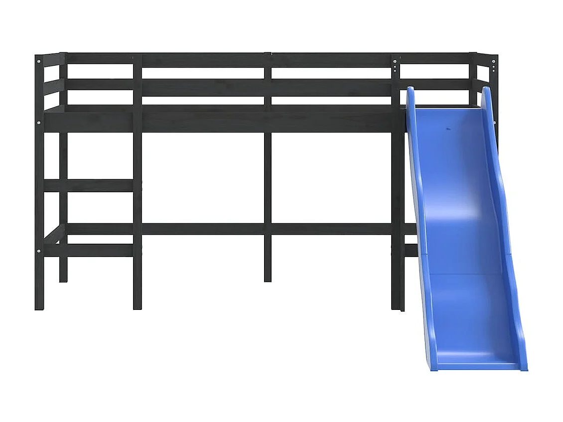 Kinderhoogslaper met glijbaan grenenhout zwart 80x200 cm