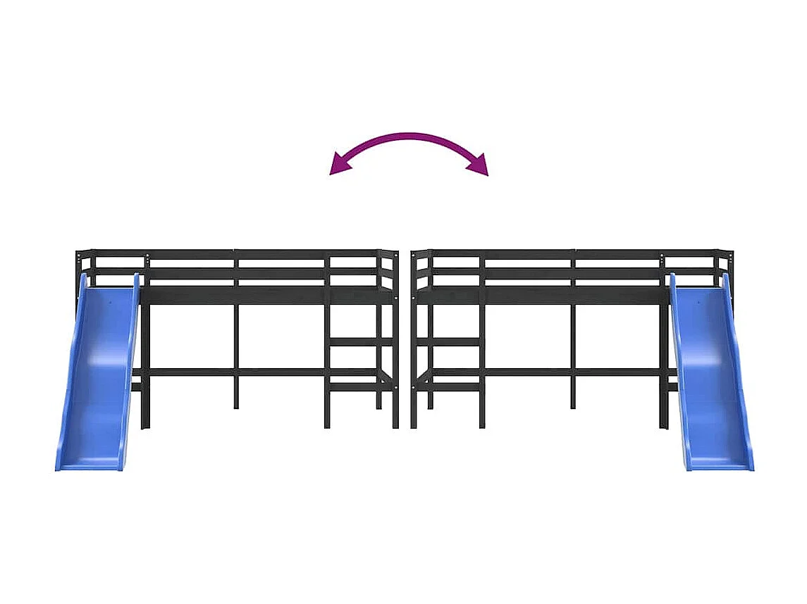 Kinderhoogslaper met glijbaan grenenhout zwart 80x200 cm