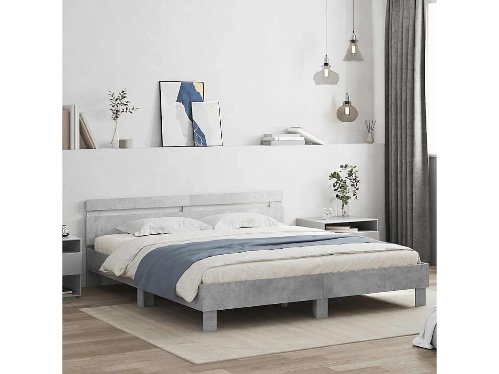 Giroletto Testiera Grigio Cemento 180x200 cm Legno Multistrato