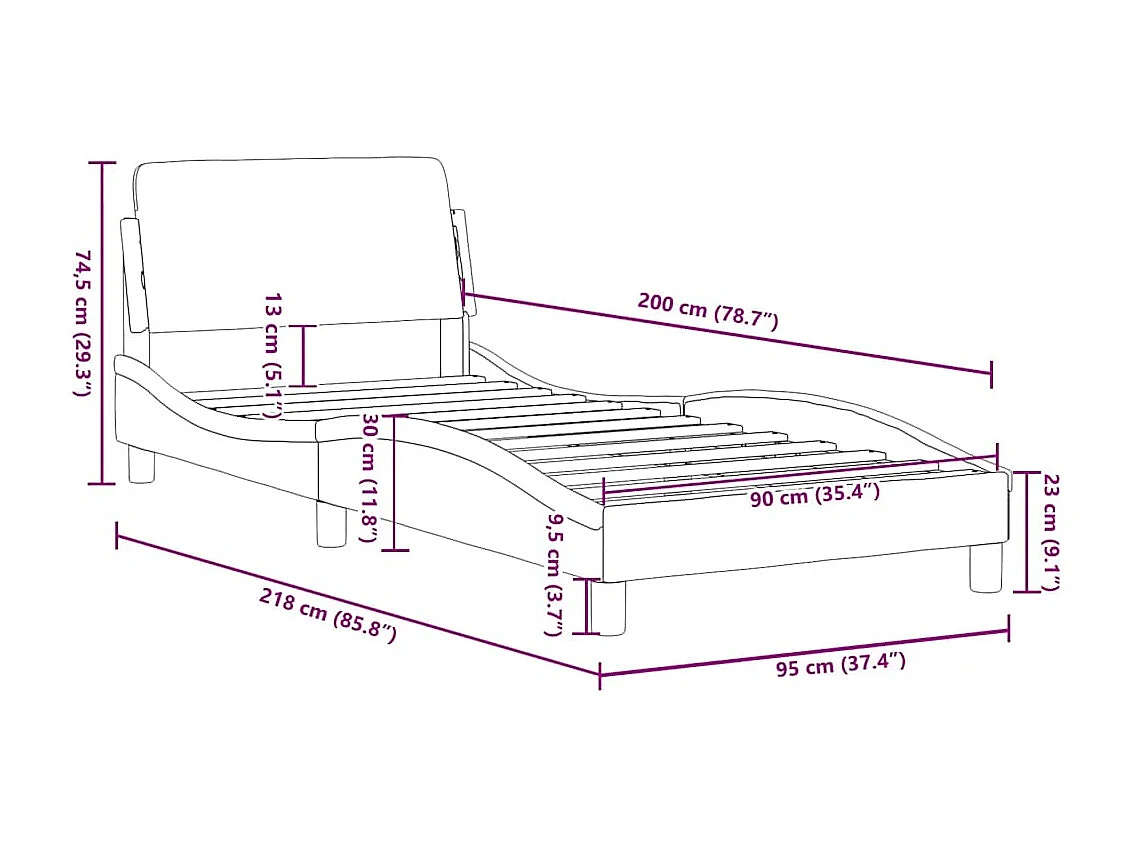 Cadre de lit Dover blanc 90x200 cm similicuir