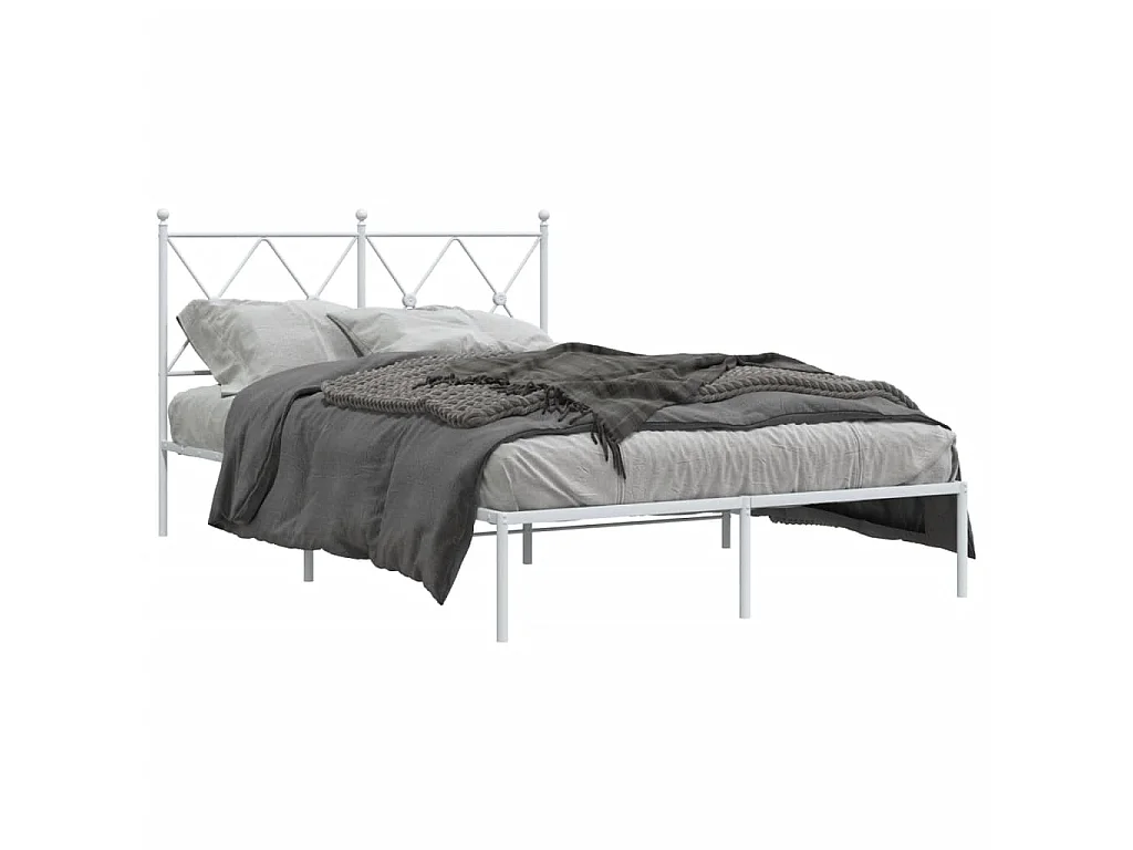 Cadre de lit métal sans matelas et tête de lit blanc 120x190 cm