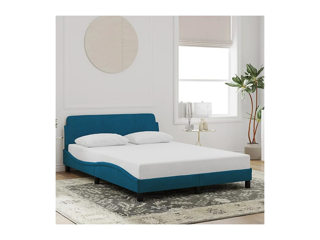 Cadre de lit et tête de lit sans matelas bleu 140x200cm velours