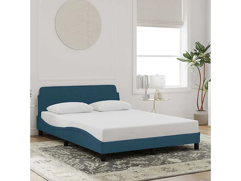 Estrutura de cama com cabeceira Dover 140x200 cm veludo azul