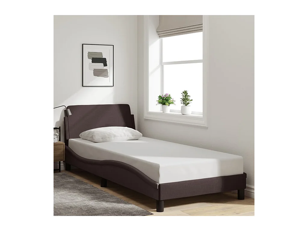 Cadre de lit sans matelas marron foncé 90x200 cm tissu