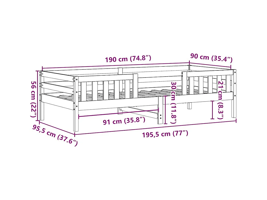 Bedframe zonder matras massief grenenhout wasbruin 90x190 cm