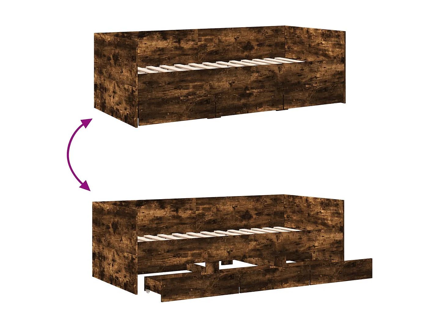 Divano Letto con Cassetti senza Materasso Rovere Fumo 90x200 cm