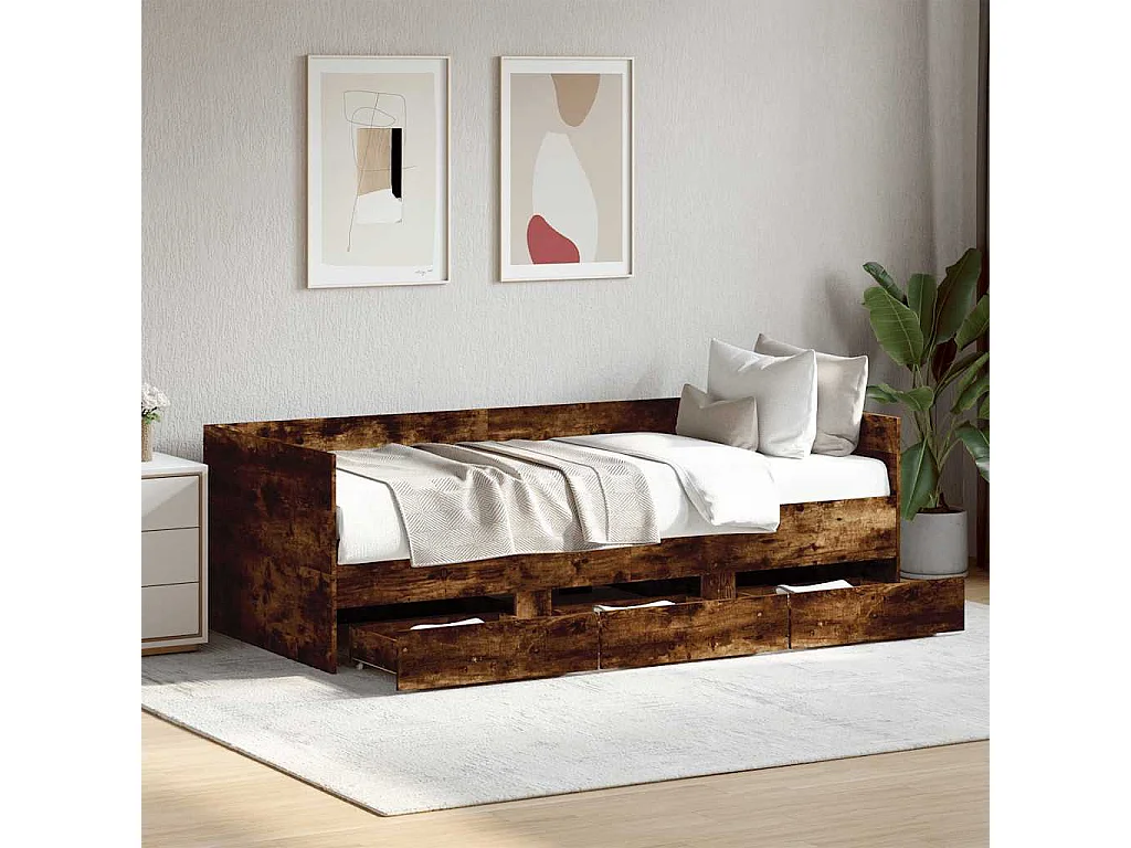 Tagesbett mit Schubladen ohne Matratze Räuchereiche 90x200 cm