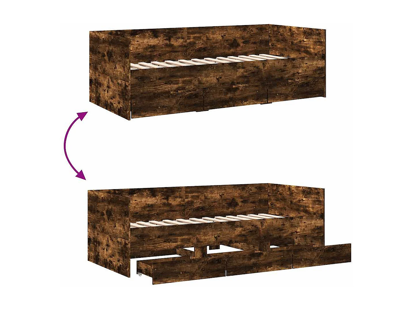 Tagesbett mit Schubladen ohne Matratze Räuchereiche 90x200 cm