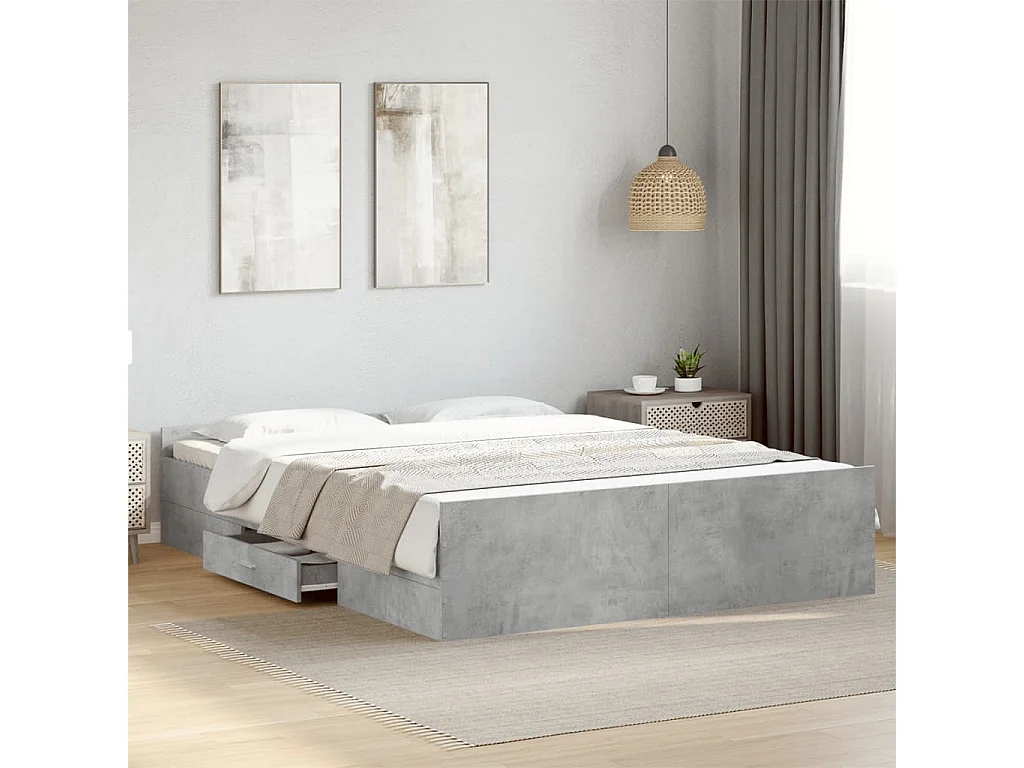 Giroletto Cassetti Grigio Cemento 160x200 cm Legno Multistrato